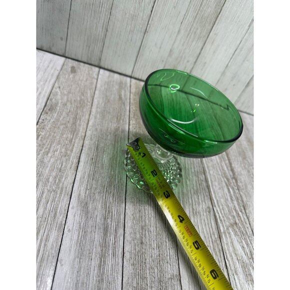 Vtg Anchor Hocking Forest Green Sherbet Clear Bubble Base Set of 5 Champagne - Picture 6 of 12